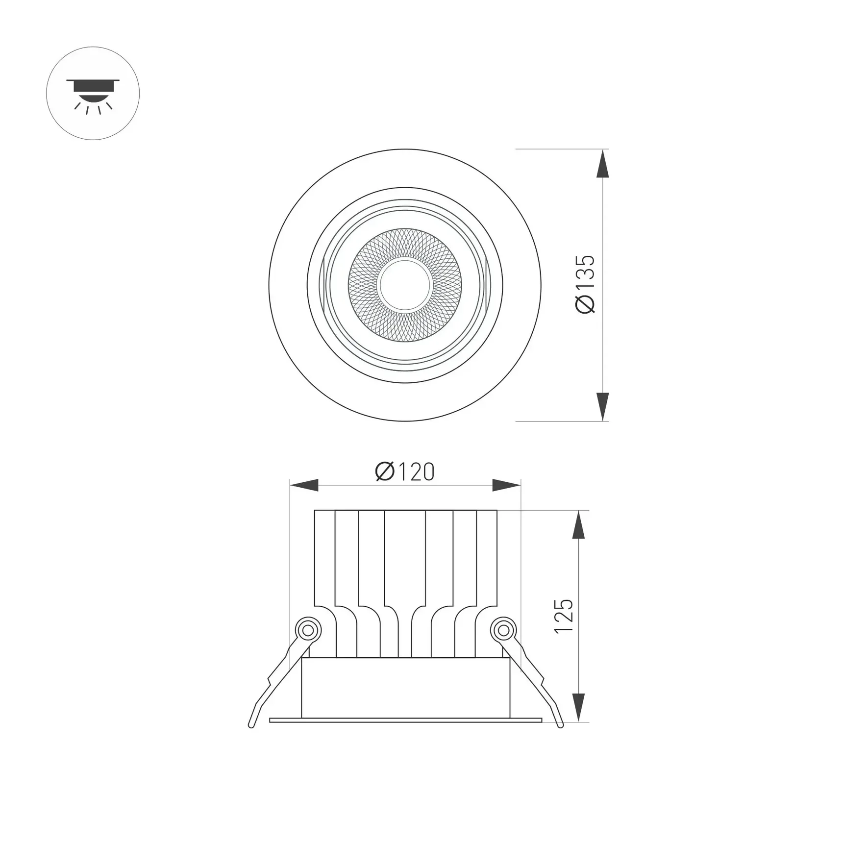 Светильник MS-VORTEX-BUILT-R135-30W Warm3000 (WH-WH, 50 deg, 230V) (Arlight, IP20 Металл, 5 лет) 056571