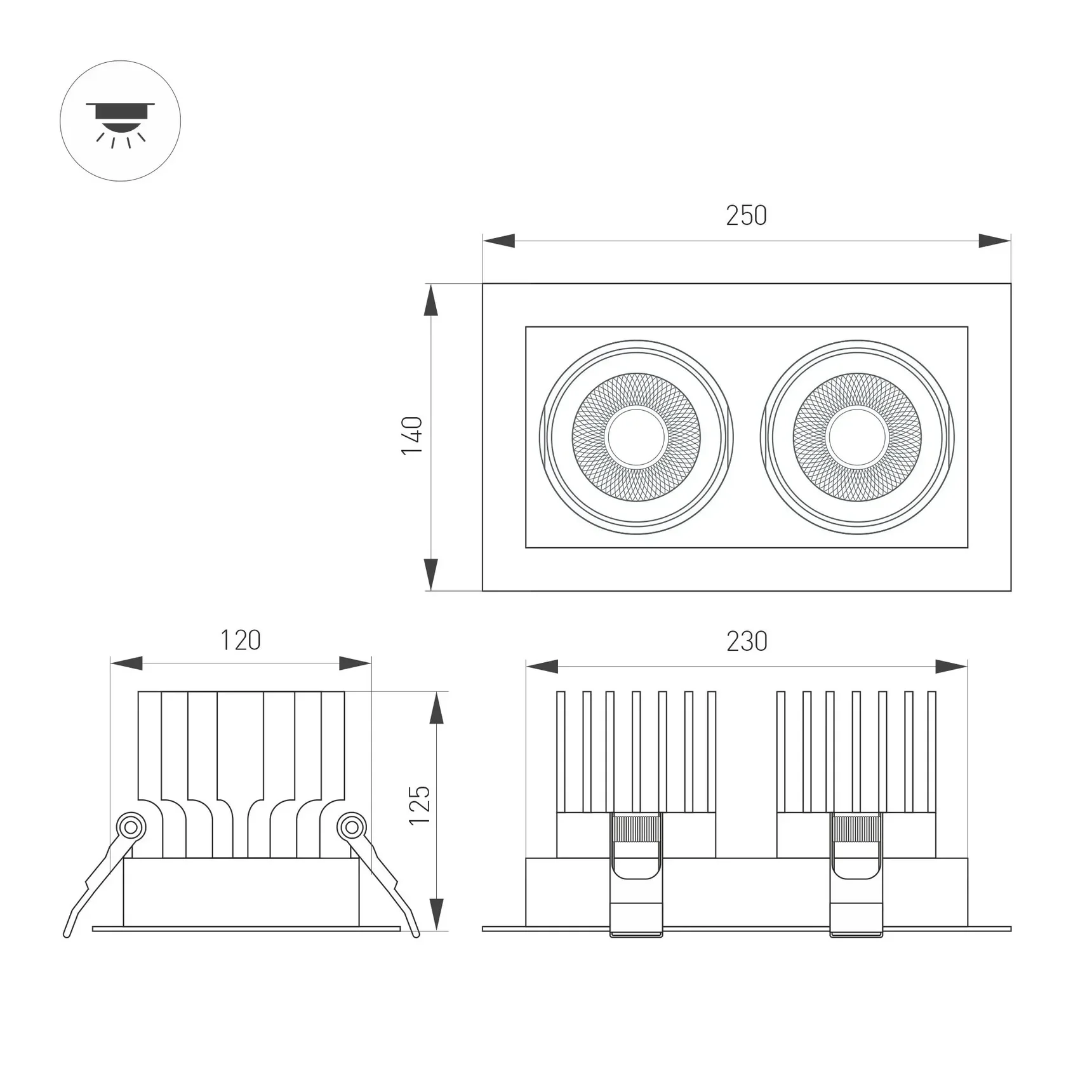 Светильник MS-VORTEX-BUILT-S250x140-2x30W Warm3000 (WH-WH, 30 deg, 230V) (Arlight, IP20 Металл, 5 лет) 057766