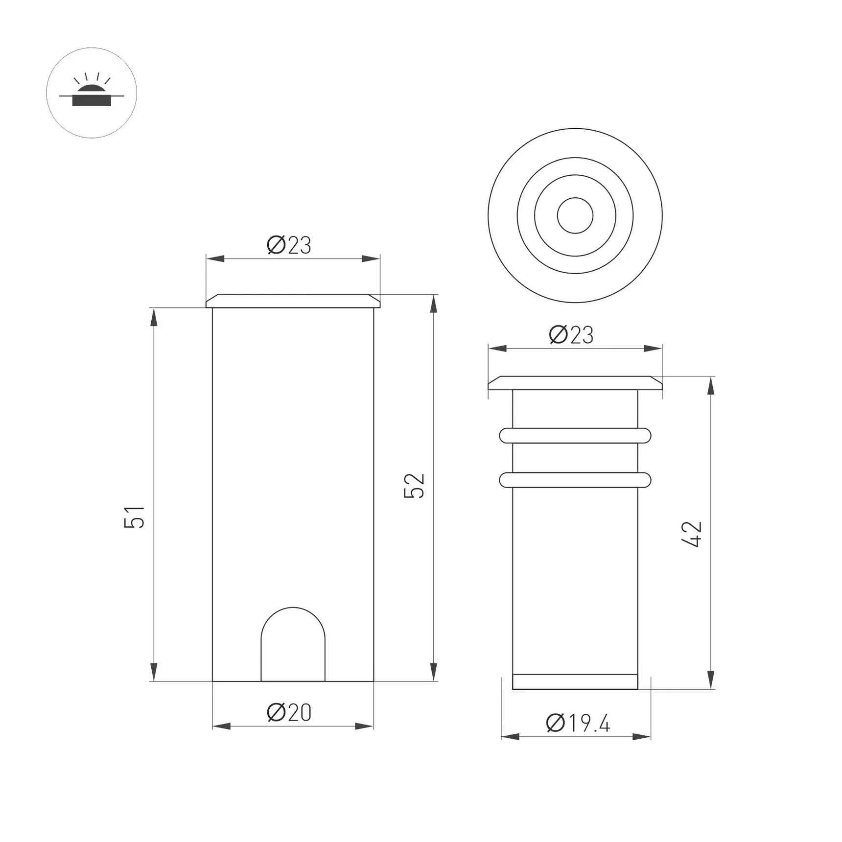 Светильник ART-PELURU-GROUND-R23-1W Warm2700 (GR, 30 deg, 24V) (Arlight, IP67 Металл, 3 года) 057838