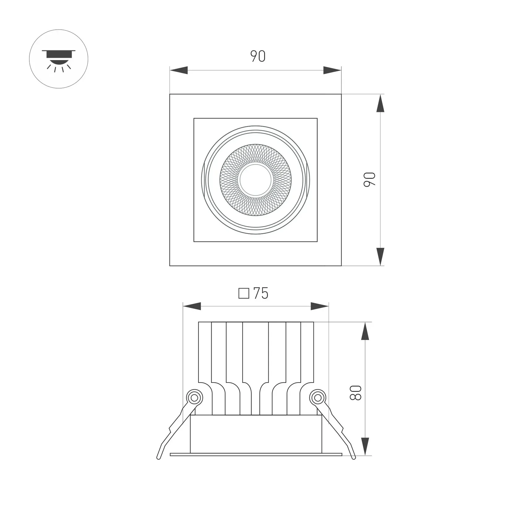 Светильник MS-VORTEX-BUILT-S90x90-12W Warm3000 (BK-BK, 40 deg, 230V) (Arlight, IP20 Металл, 5 лет) 057954