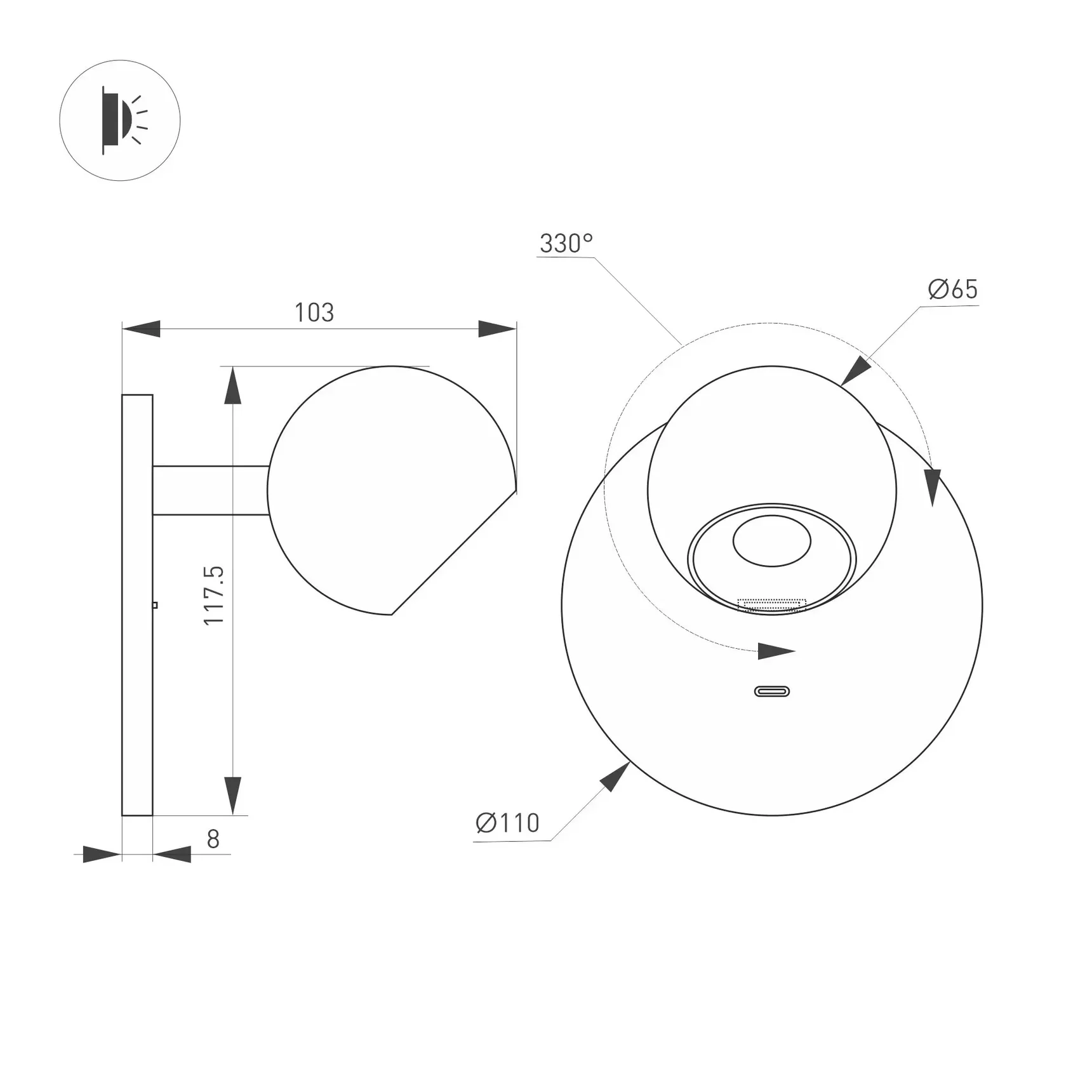 Светильник SP-OTTORI-WALL-CHARGE-6W Warm3000 (WH, 30 deg, 230V, USB-C) (Arlight, IP20 Металл, 3 года) 058477