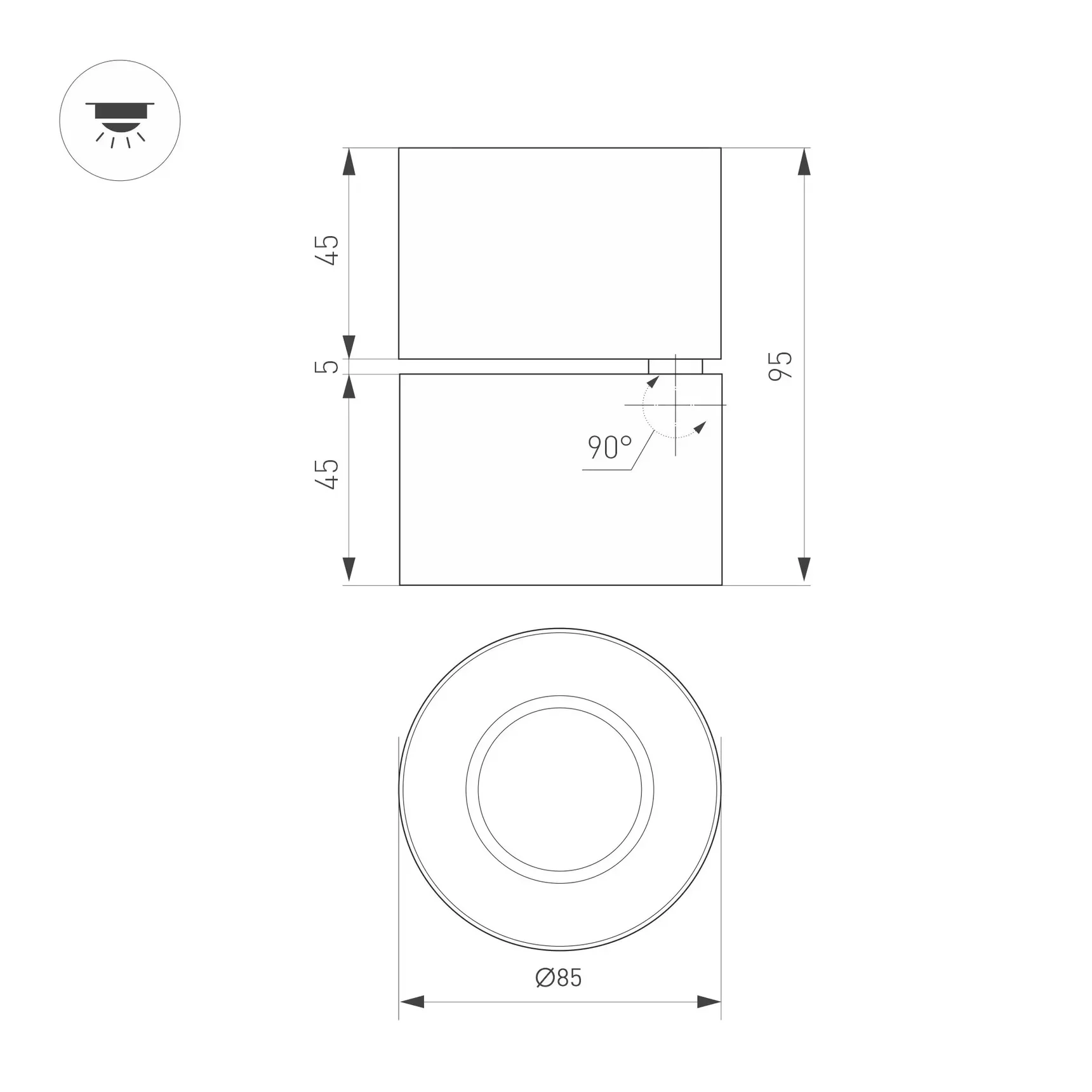 Светильник SP-POINT-SURFACE-R85-12W Warm3200-MIX (WH, 15 deg, 230V) (Arlight, IP20 Металл, 5 лет) 058614