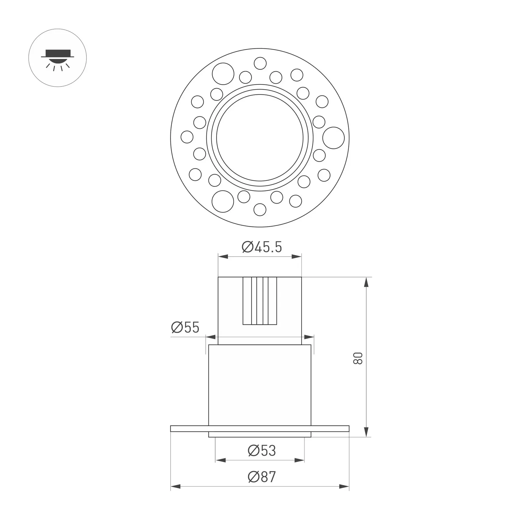 Светильник MS-INVISIO-TRIMLESS-R55-15W Warm3000 (WH-WH, 36 deg, 230V) (Arlight, IP54 Металл, 5 лет) 059162
