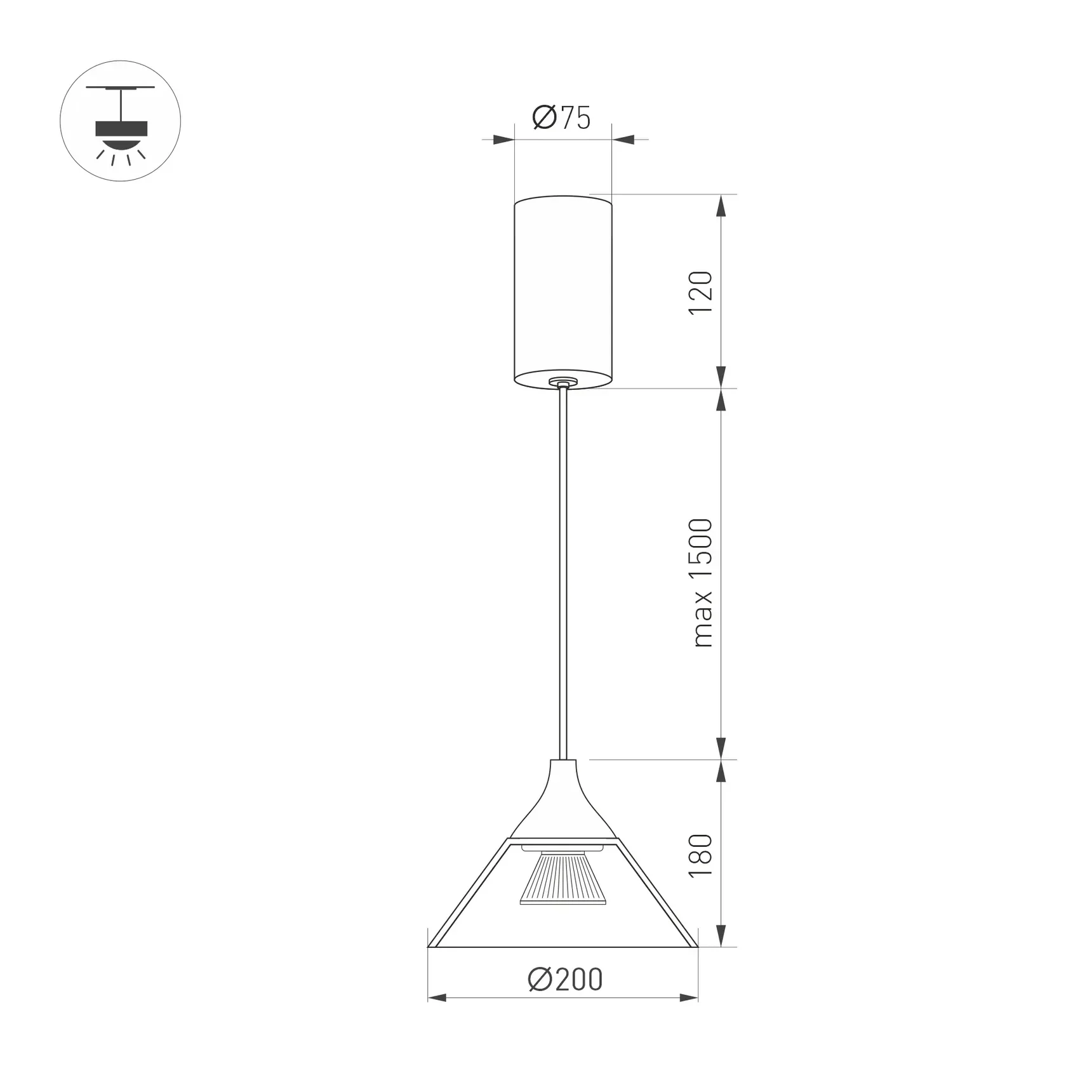 Светильник SP-OMBRELLO-HANG-R200-7W Warm3000 (BK, 30 deg, 230V) (Arlight, IP20 Металл, 5 лет) 059590