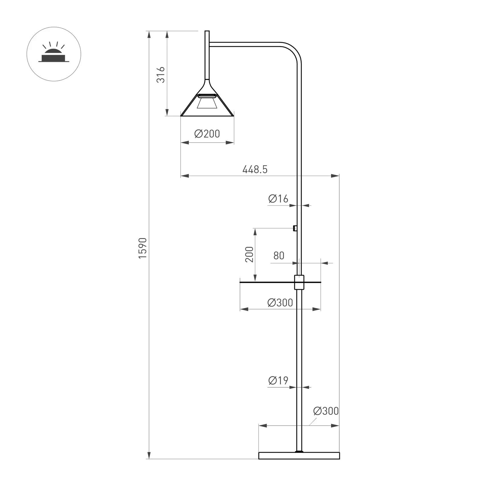Светильник SP-OMBRELLO-FLOOR-7W Warm3000 (BK, 30 deg, 230V) (Arlight, IP20 Металл, 5 лет) 059594