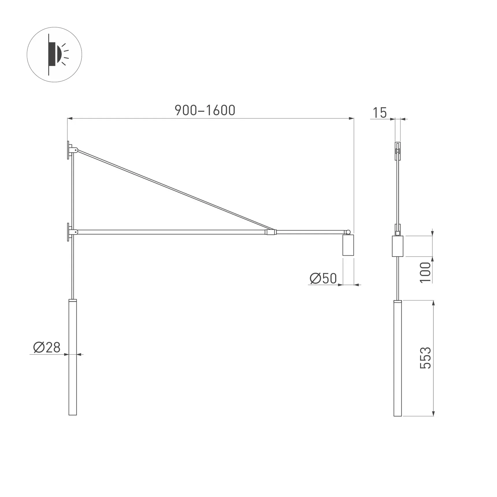 Светильник SP-KANEL-WALL-6W Warm3000 (BK, 36 deg, 230V, TELESCOPIC) (Arlight, IP20 Металл, 5 лет) 059601