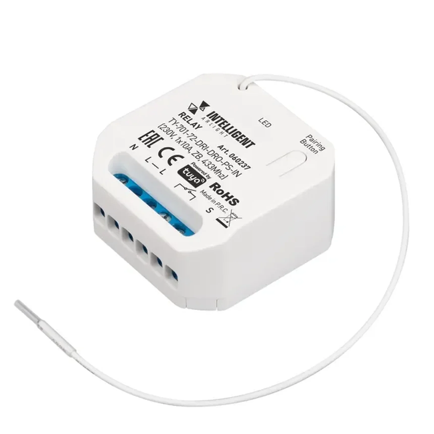 INTELLIGENT ARLIGHT Релейный модуль TY-701-72-DRI-DRO-PS-IN (230V, 1x10A, ZB, 433Mhz) (IARL, IP20 Пластик, 3 года) 060237