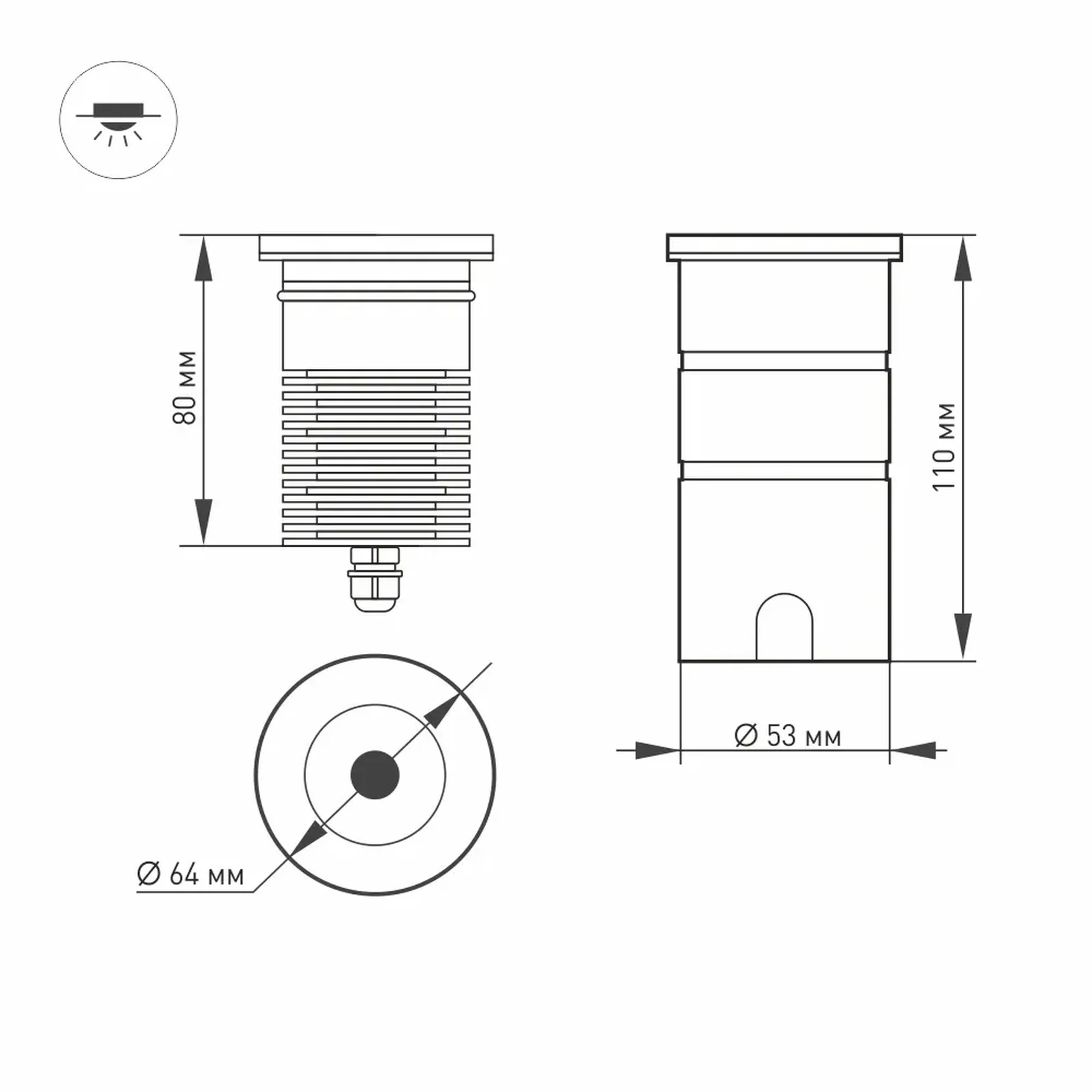 Светильник LTD-GROUND-R65-6W Warm2700 (SL, 24 deg, 230V) (Arlight, IP67 Металл, 3 года) 060623
