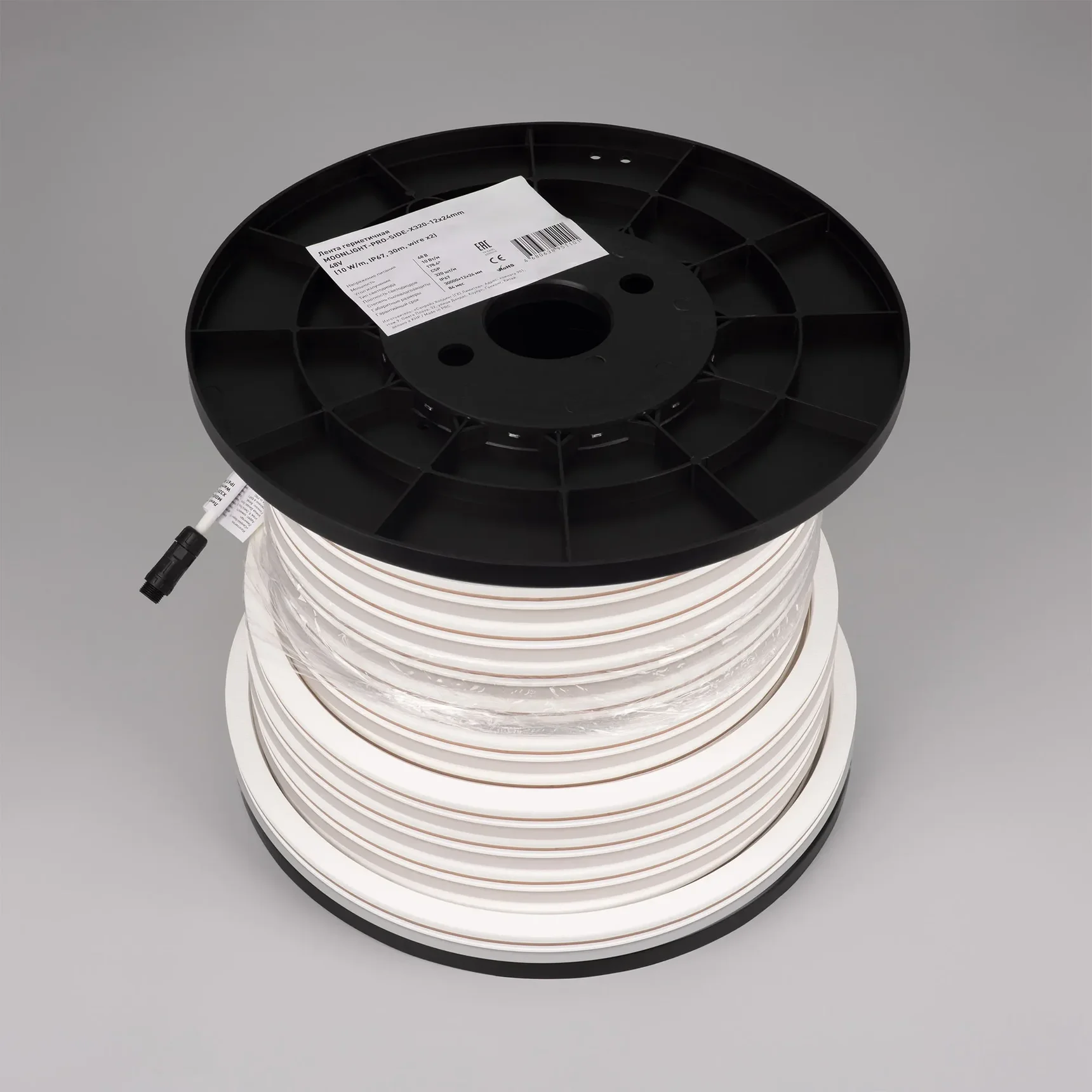Светодиодная лента герметичная MOONLIGHT-PRO-SIDE-X320-12x24mm 48V Warm3000 (10 W/m, IP67, 30m, wire x2) (Arlight, Вывод боковой, 7 лет) 061059