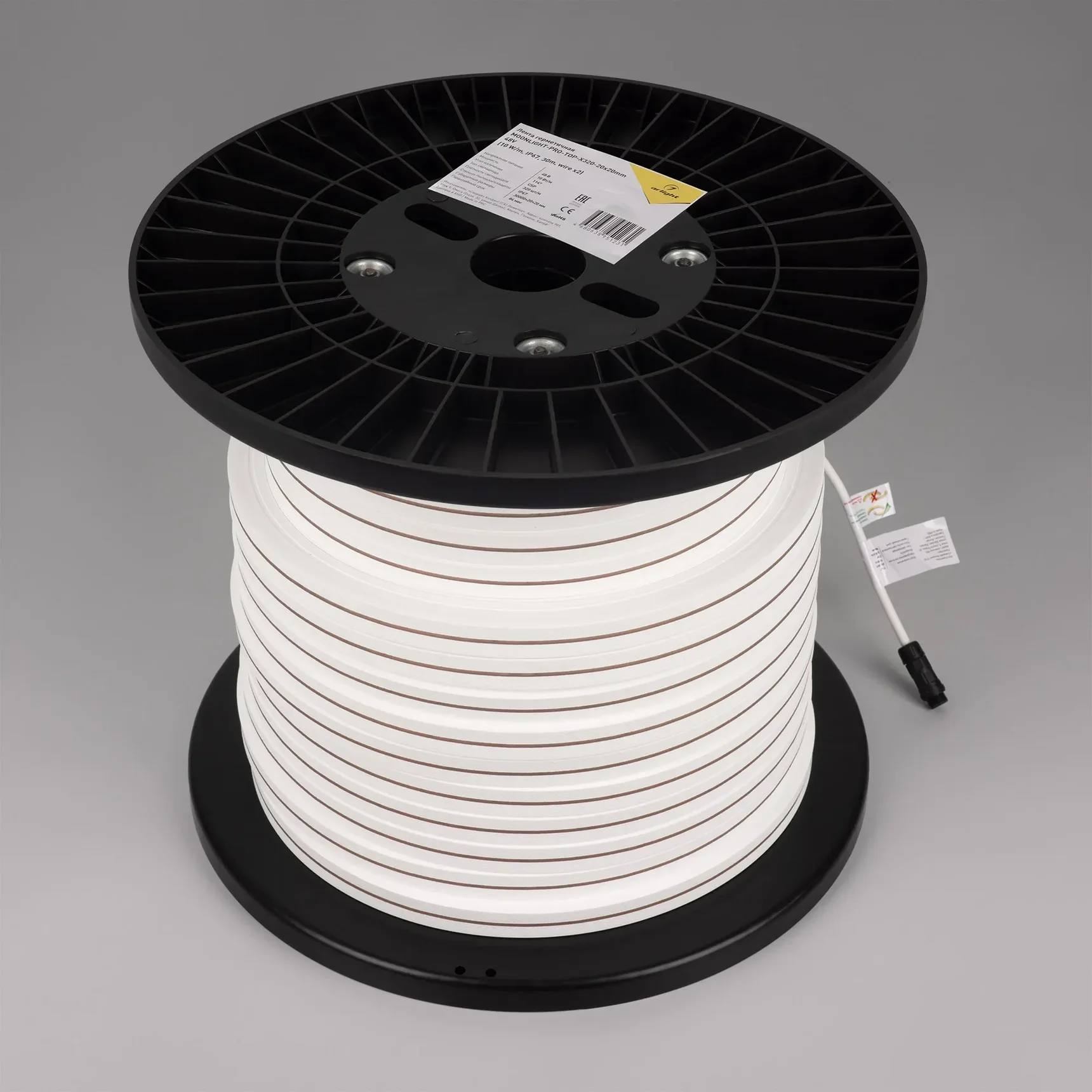 Светодиодная лента герметичная MOONLIGHT-PRO-TOP-X320-20x20mm 48V Warm3000 (10 W/m, IP67, 30m, wire x2) (Arlight, Вывод боковой, 7 лет) 061074