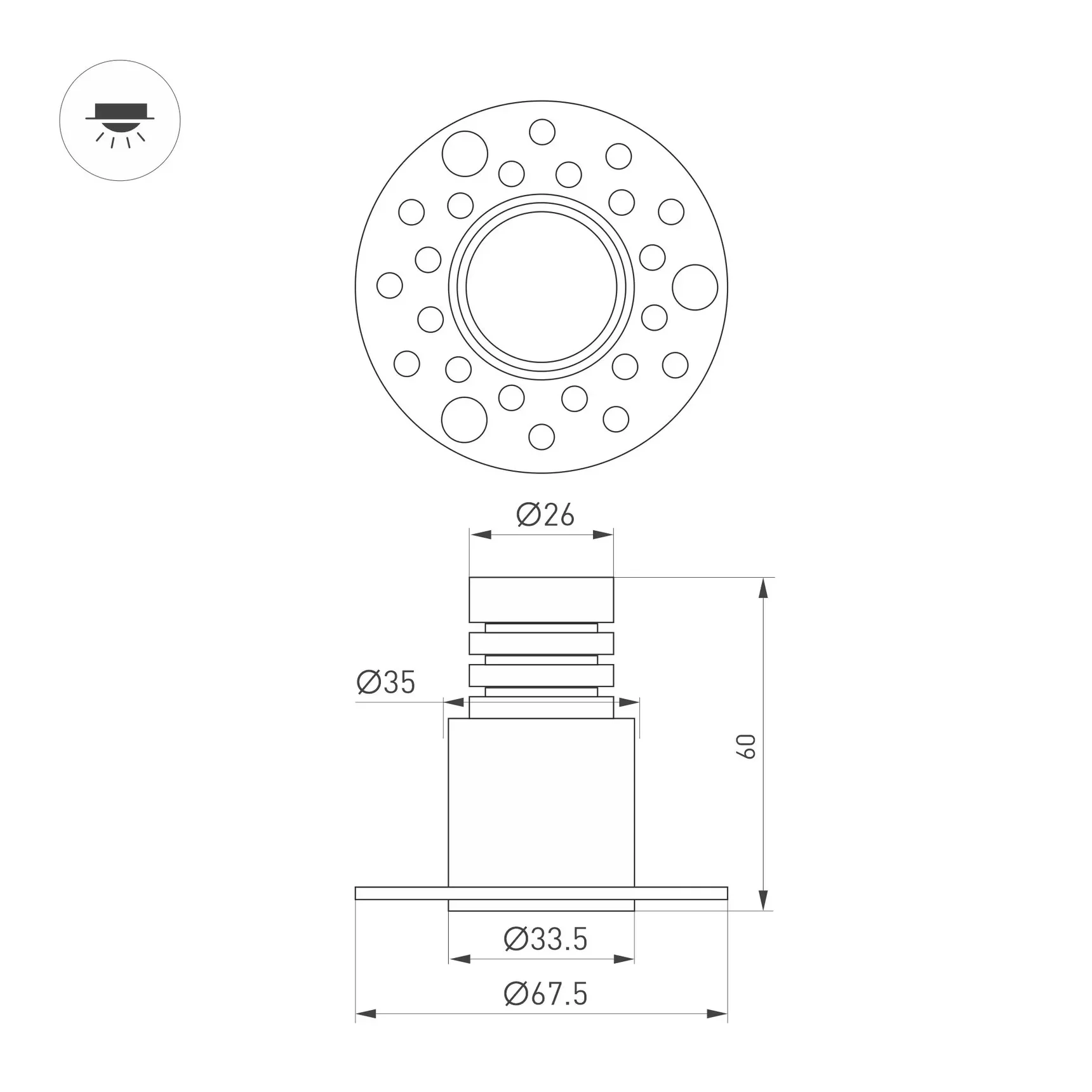 Светильник MS-INVISIO-TRIMLESS-R35-5W Warm2700 (WH-WH, 36 deg, 230V) (Arlight, IP54 Металл, 5 лет) 061924