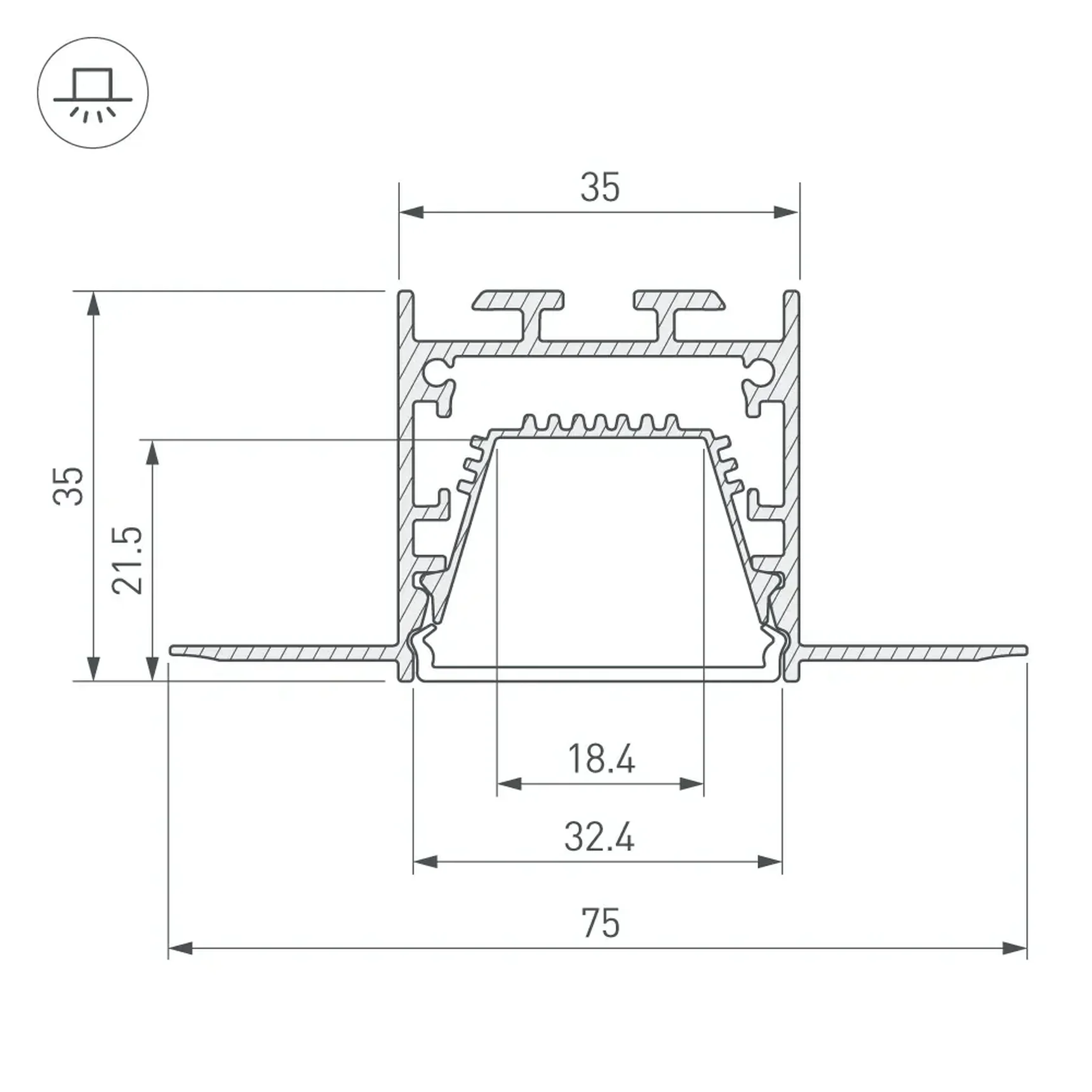 Профиль LINIA32-FANTOM-TRAY-2000 ANOD (Arlight, Алюминий) 062166