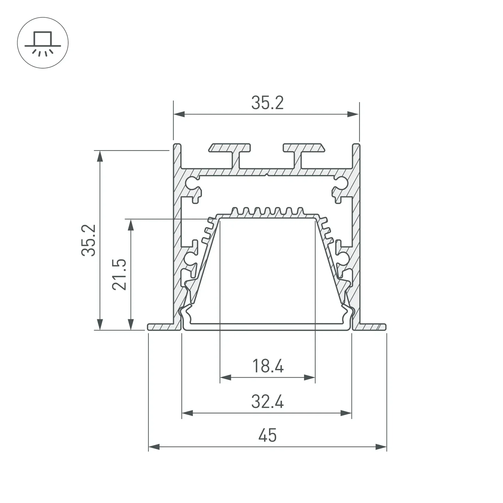 Профиль LINIA45-F-TRAY-3000 ANOD (Arlight, Алюминий) 062188