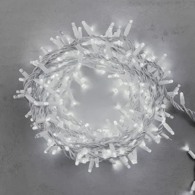 Гирлянда Нить Шатровая с Колпачком 10м Белая с Мерцанием Белого Диода, 300 LED, Провод Белый Каучук, LL300BLW-8-2W