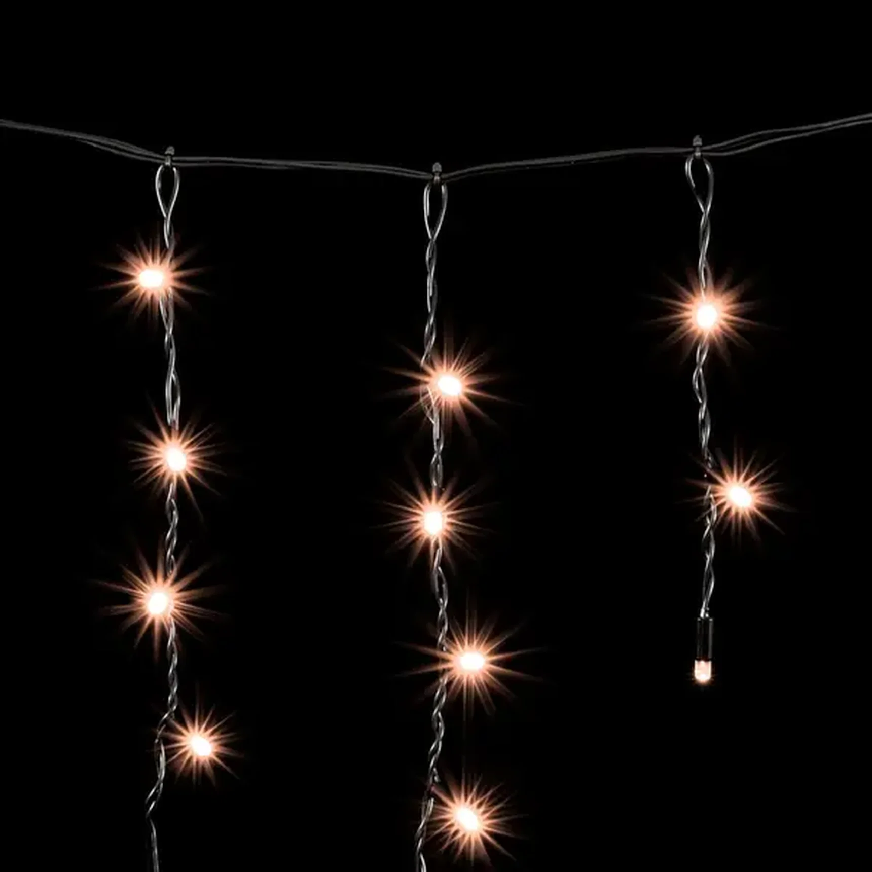 Гирлянда Бахрома с Колпачком 3,1 x 0,5 м Экстра Тепло-Белая 220В, 120 LED, Провод Черный ПВХ, IP65