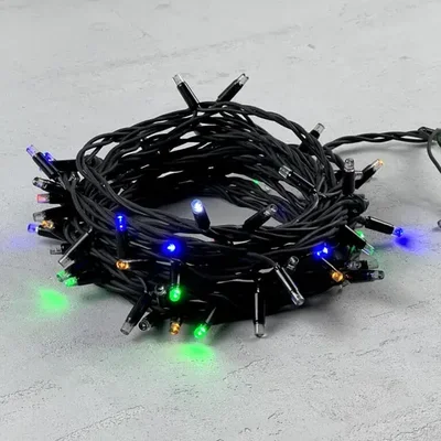 Гирлянда Нить 10м Разноцветная с Мерцанием Каждого Диода 220В, 75 LED, Провод Черный Каучук, IP65