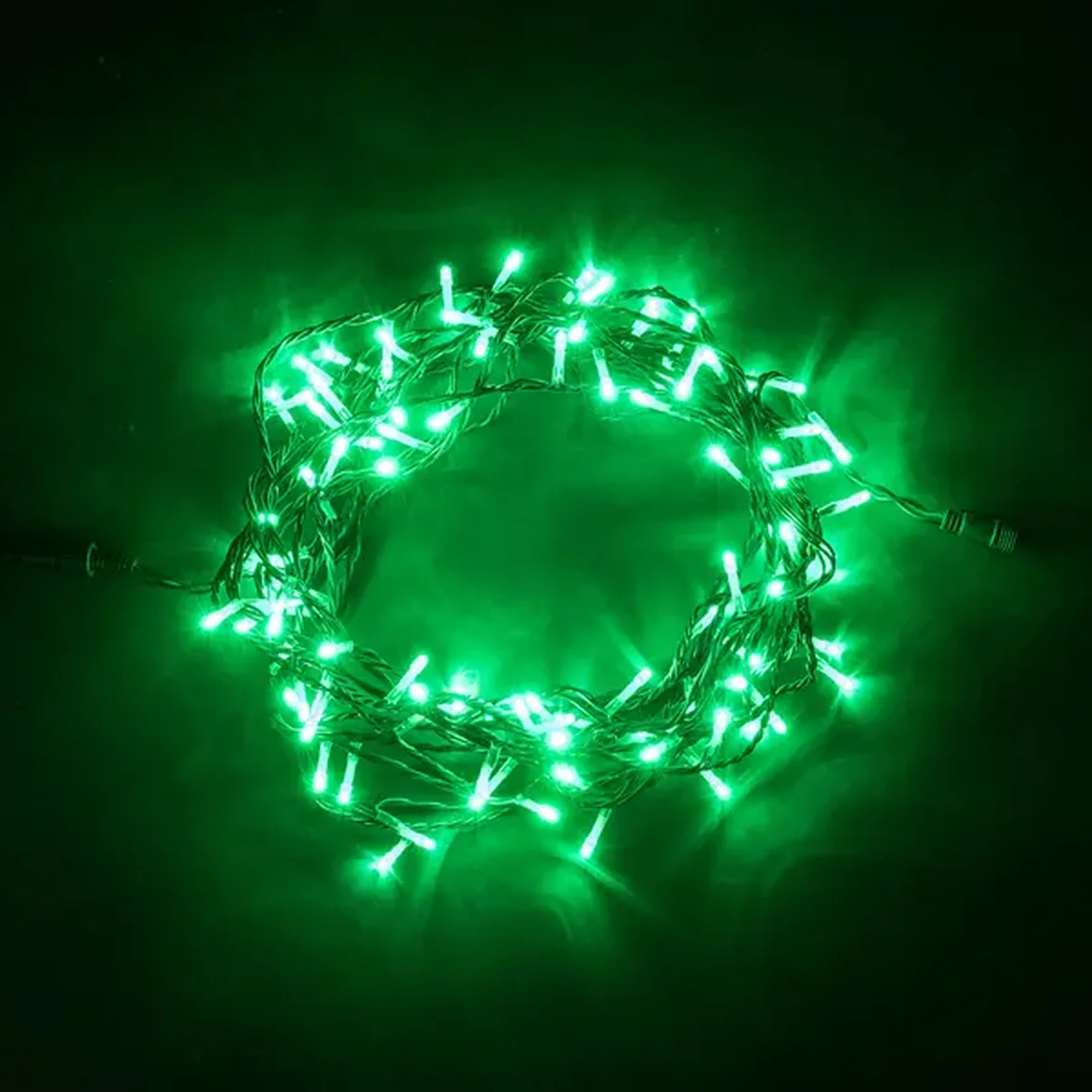 Гирлянда Нить 10м Зеленая 24В, 100 LED, Провод Черный ПВХ, IP54