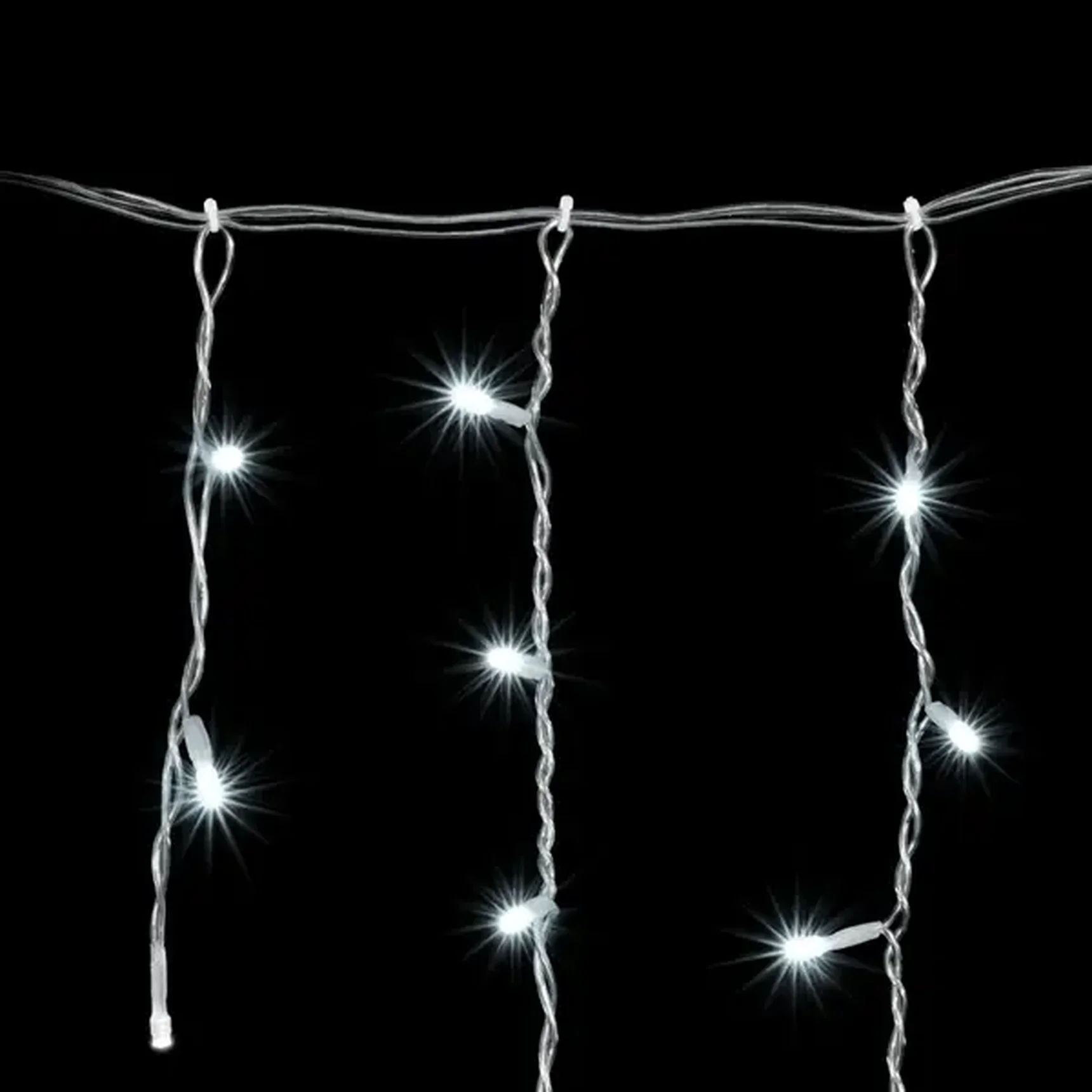 Гирлянда Бахрома 3,1 x 0,5 м Белая с Мерцанием Белого Диода 220В, 150 LED, Провод Прозрачный ПВХ, IP54