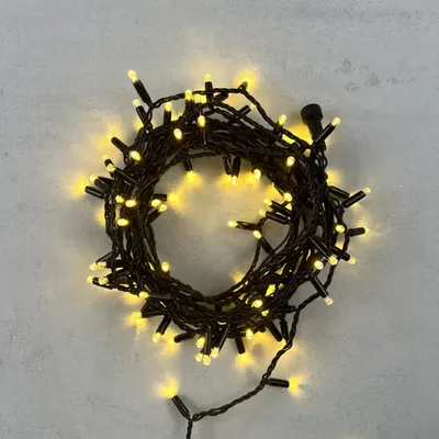 Гирлянда Нить с Колпачком 10м Золотой, 100 LED, Провод Черный ПВХ, IP65