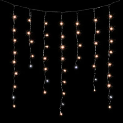 Гирлянда Бахрома 3,2 x 0,9 м Экстра Тепло-Белая с Мерцанием Белого Диода 220В, 168 LED, Провод Черный Каучук, IP65
