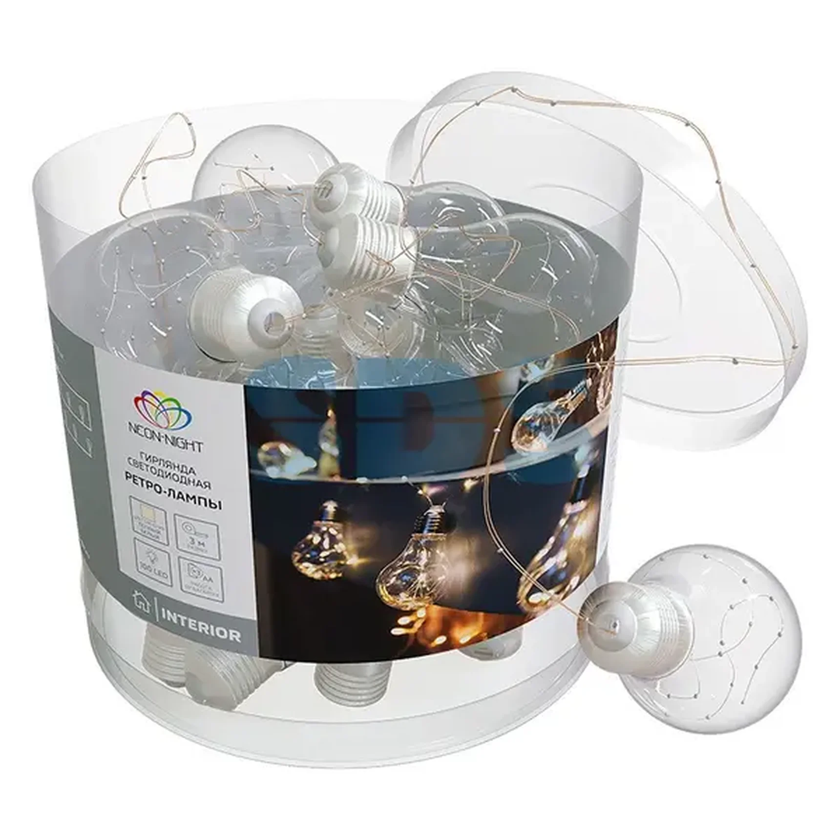 Гирлянда светодиодная "Ретро-лампы" , 3 м, ТЕПЛЫЙ БЕЛЫЙ