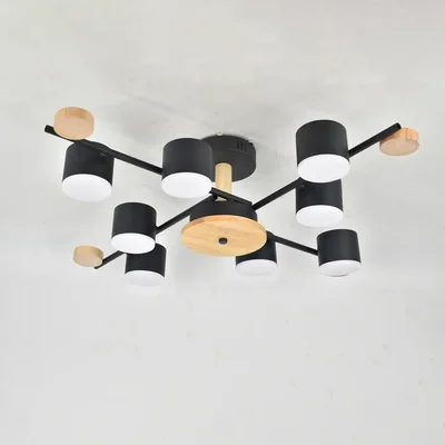 Люстра под лампу GCHL-8GX53-M Черная+Дерево Венто