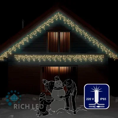 Светодиодная бахрома Rich LED, 3*0.5 м, влагозащитный колпачок IP65, мерцающая, тепло белая, прозрачный провод, RL-i3*0.5F-CT/WW