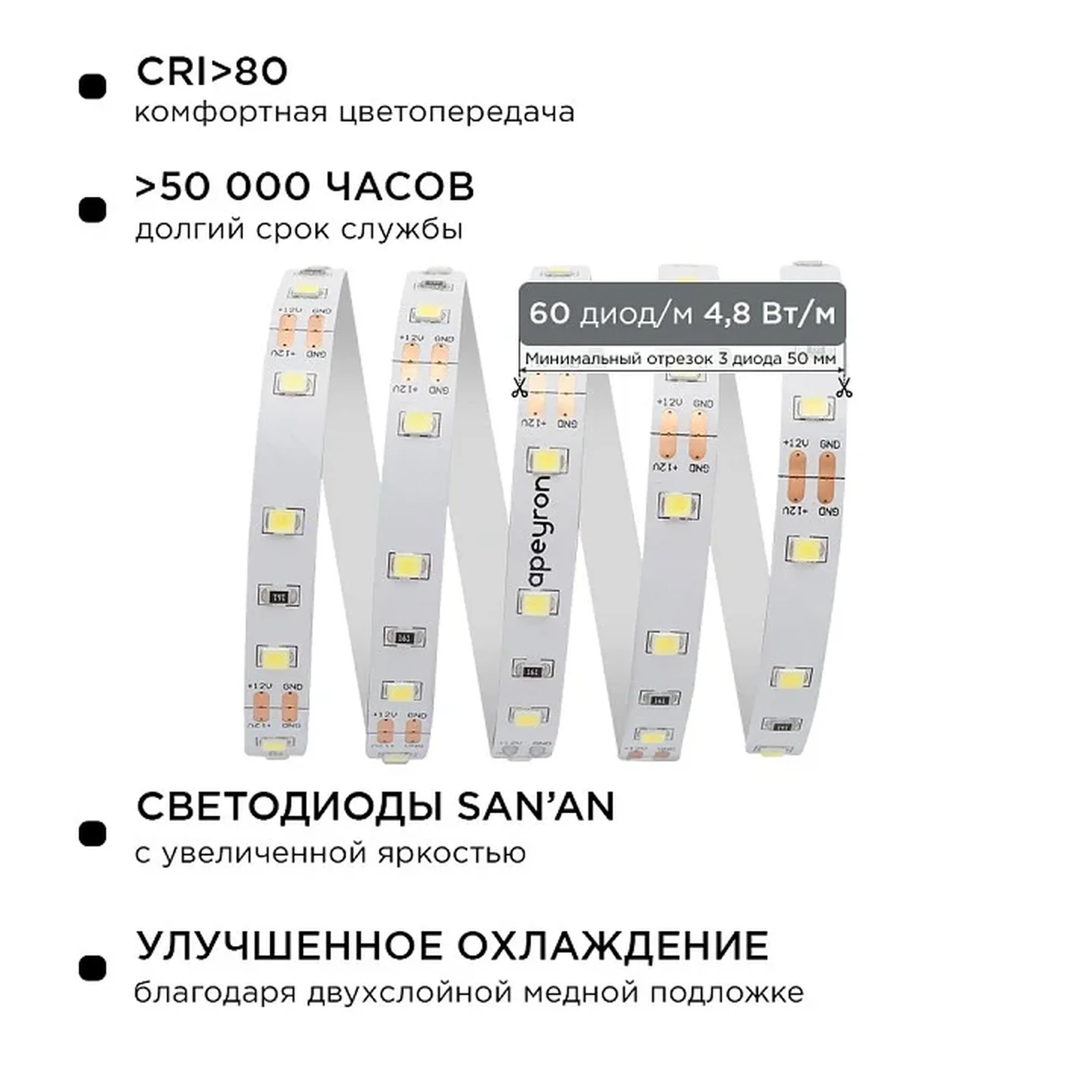 10-10 Комплект светодиодной ленты 12В с аксессуарами (блок, коннектор), smd 3528, 60 д/м, IP20, 5м, холодный белый