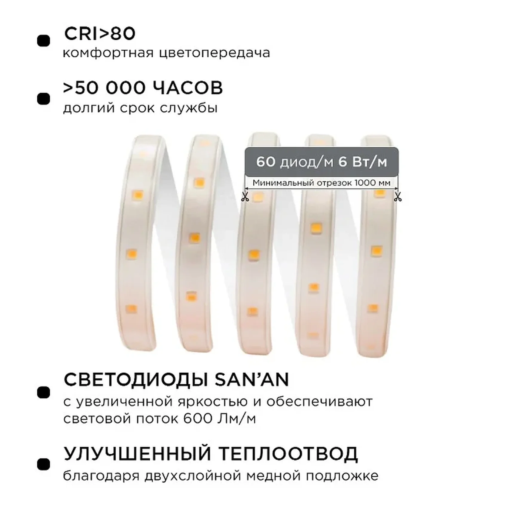 10-58 Комплект светодиодной подсветки, 220В, 6Вт/м, smd2835, 60д/м, IP65, 5м, белый ПВХ шнур с белым рассеивателем