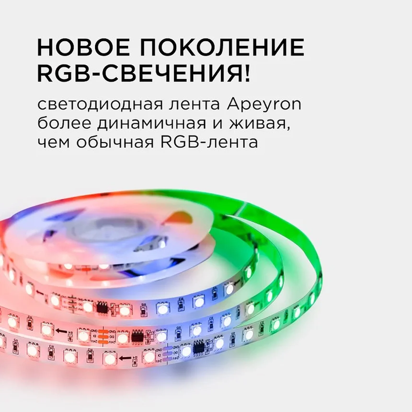 10-91 Комплект адресной светодиодной ленты 24В, 14,4Вт/м, smd5050, 60д/м, IP20, ширина подложки 10мм(белая), 2м, RGB