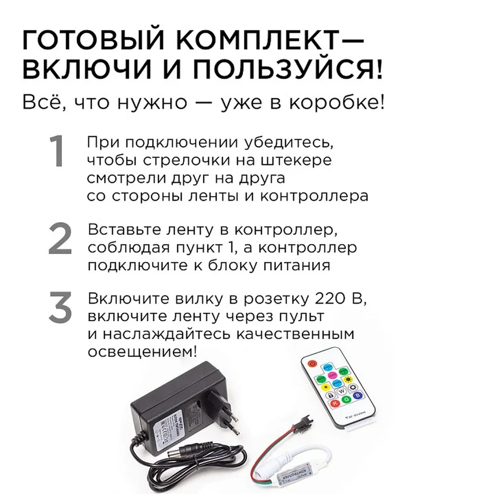 10-94 Комплект адресной светодиодной ленты 24В, 14,4Вт/м, smd5050, 60д/м, IP20, ширина подложки 10мм(черная), 5м, RGB
