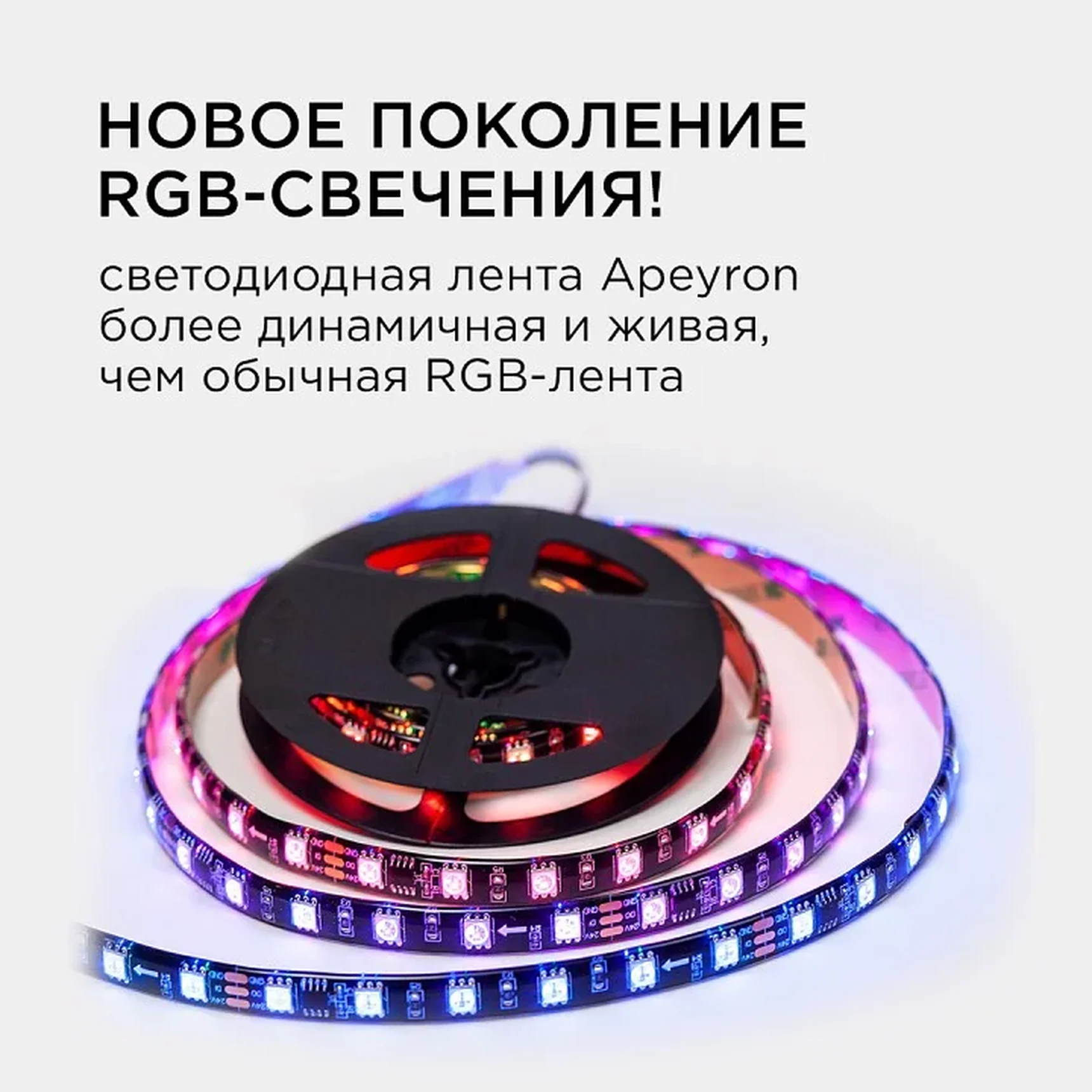 10-97 Комплект адресной светодиодной ленты 24В, 14,4Вт/м, smd5050, 60д/м, IP65, ширина подложки 10мм(черная), 2м, RGB
