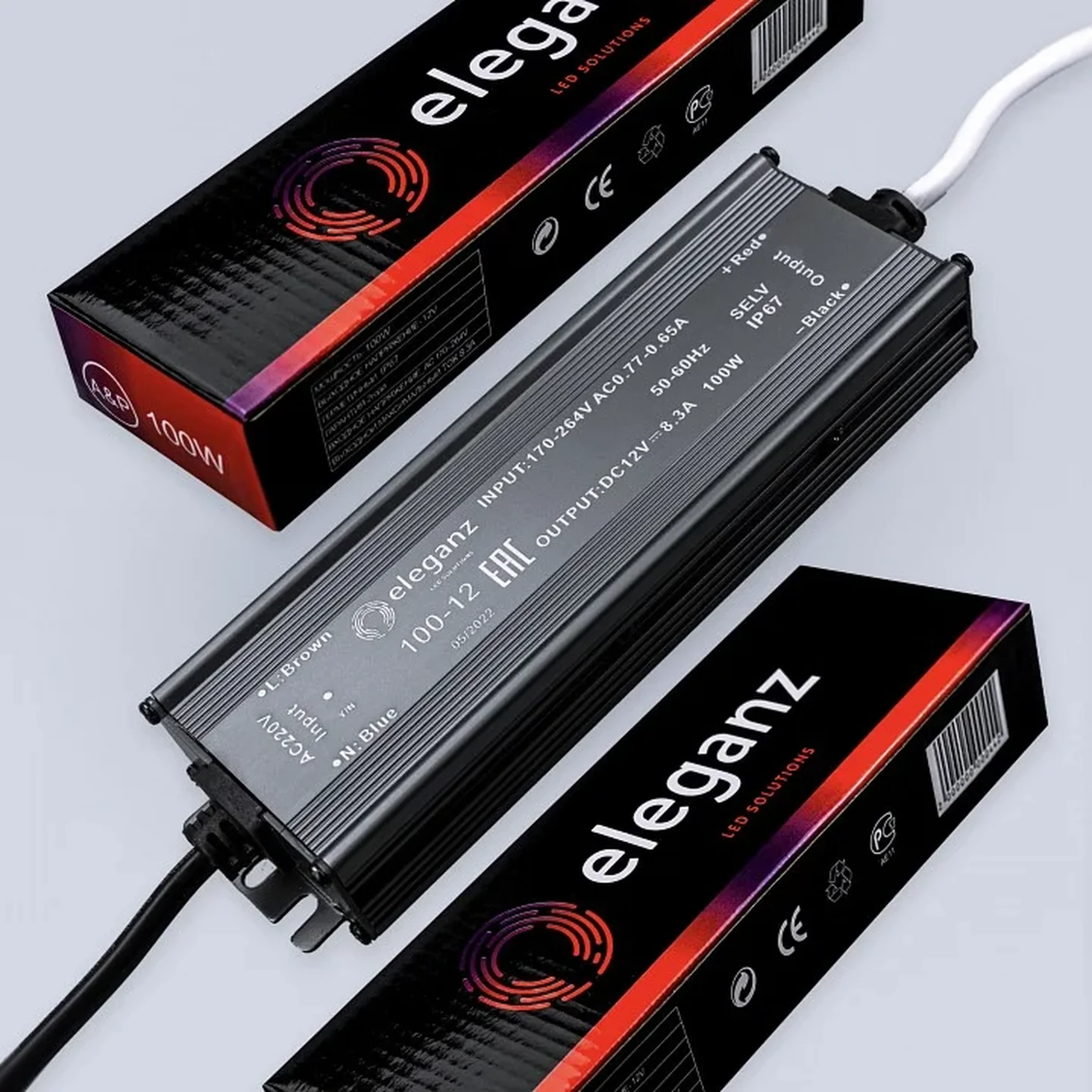 12V Блок питания 100W герм. IP67