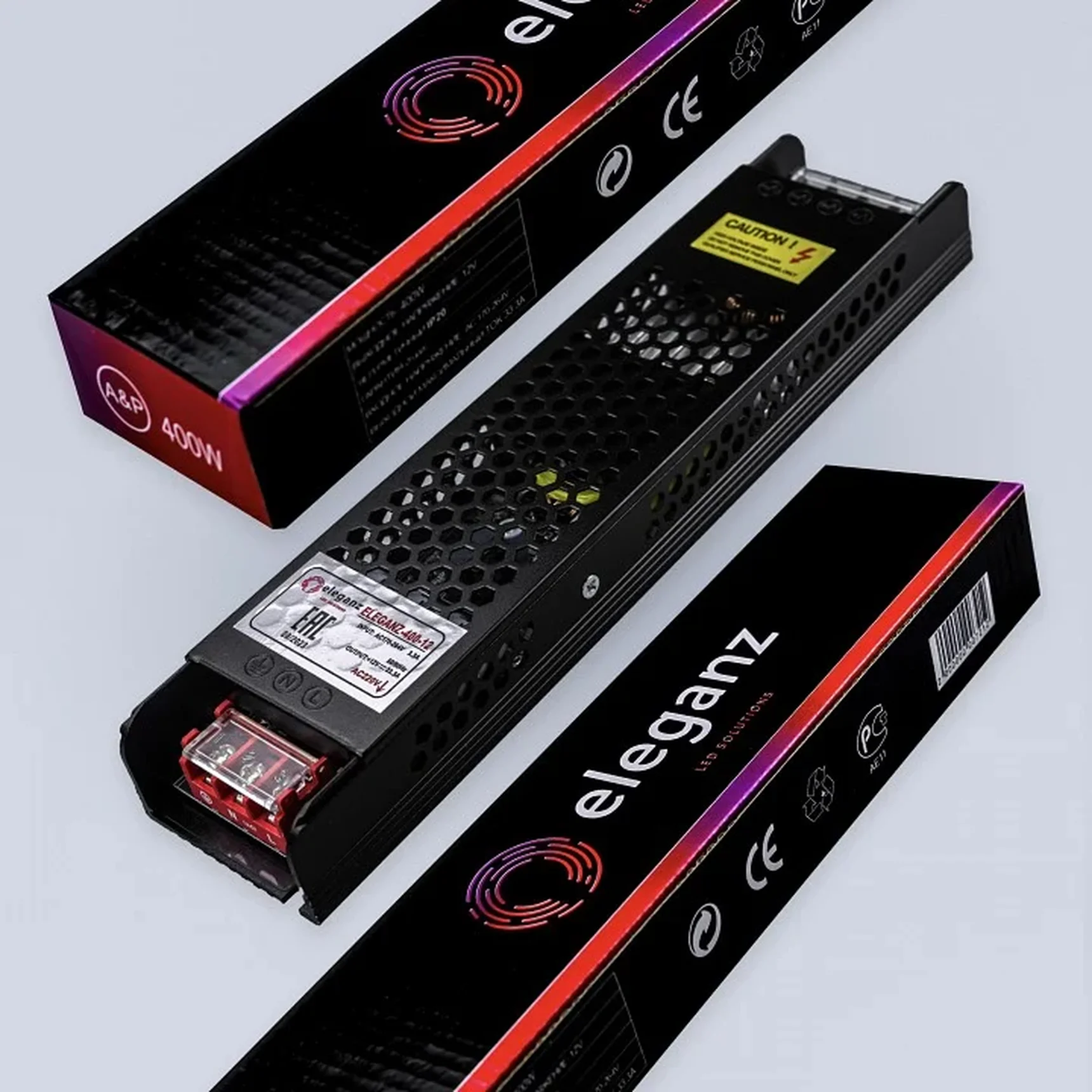 12V Блок питания 400W негерм. узкий IP44