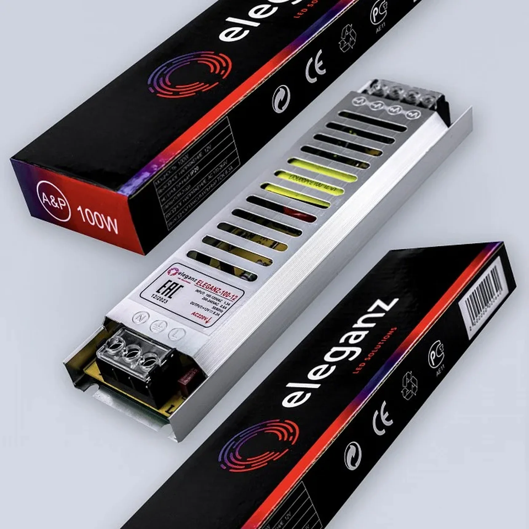 12V Блок питания 100W негерм. СВЕРХУЗКИЙ IP20