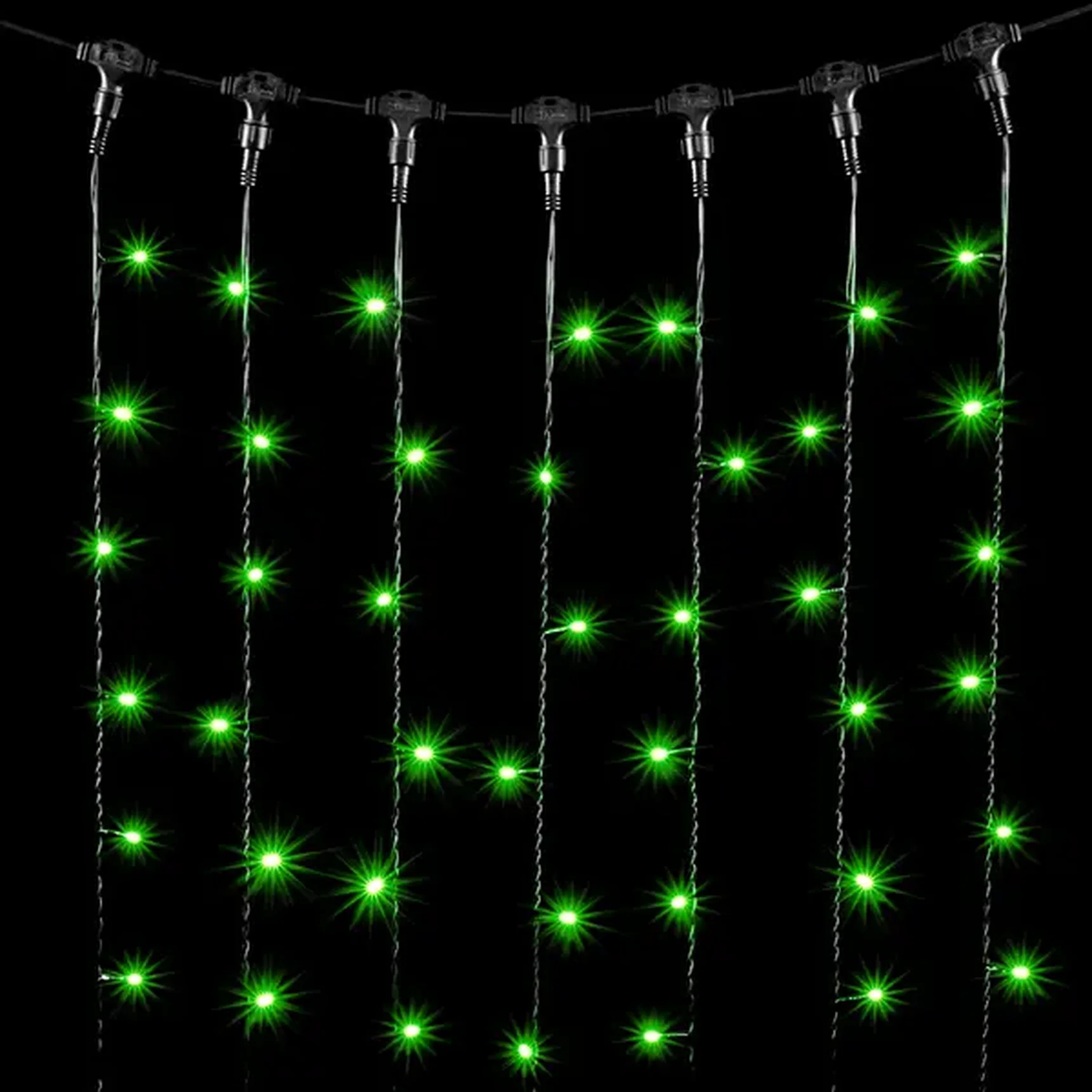 Гирлянда Занавес 2 x 1 м Зеленый 220В, 200 LED, Провод Черный ПВХ, IP54