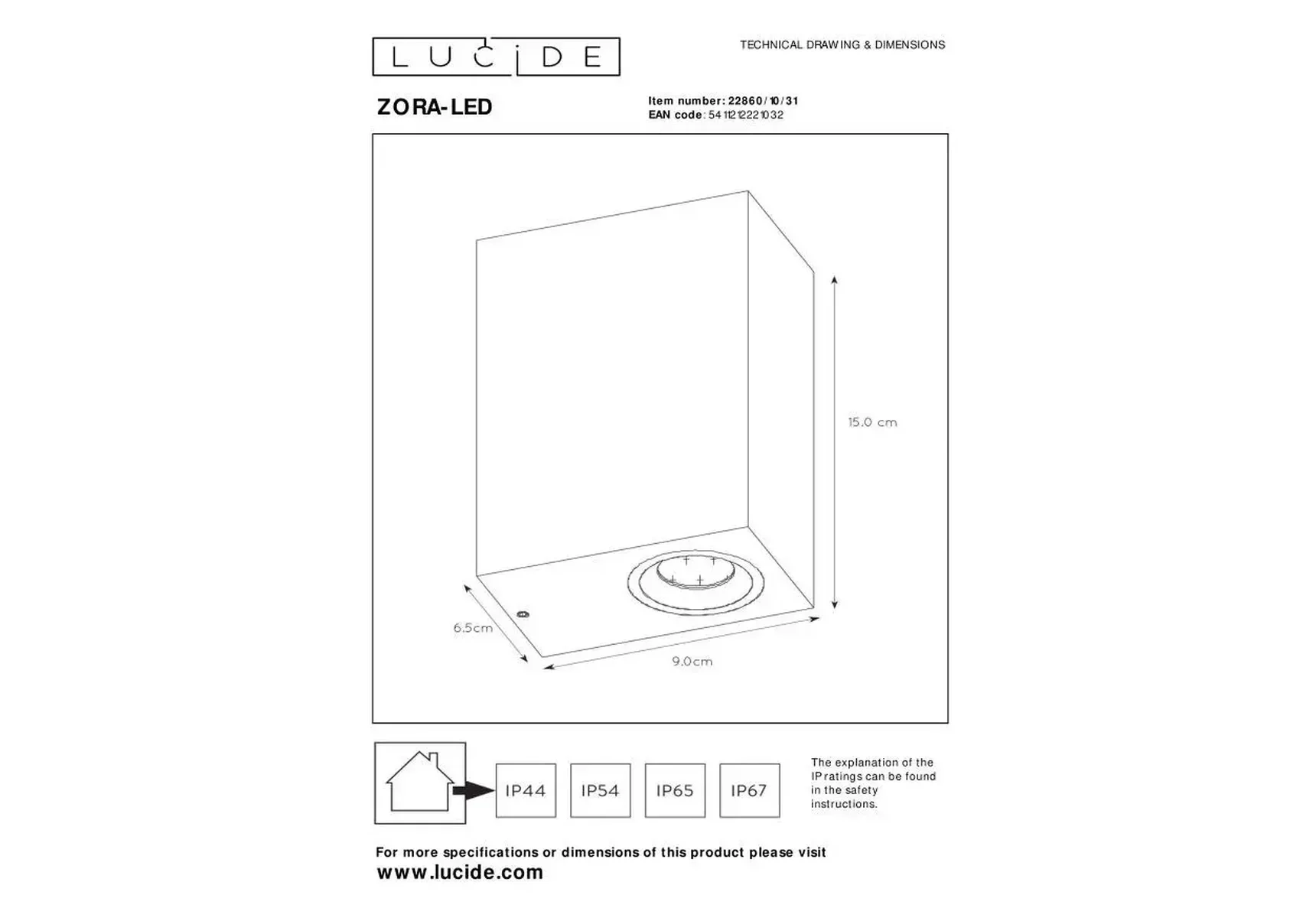 Уличный настенный светильник Lucide Zora Led 22860/10/31