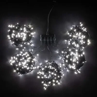 Комплект 5 Белых Нитей по 20м с Мерцанием, 1000 LED, Провод Черный ПВХ, IP54