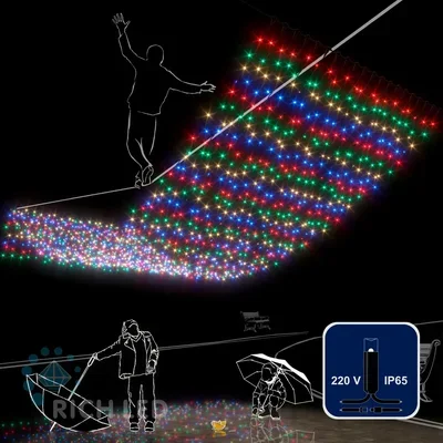 Светодиодный занавес (дождь) Rich LED 2*6 м, влагозащитный колпачок, мульти, черный провод, RL-C2*6-CB/M