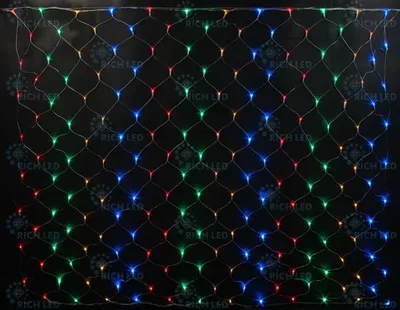 Светодиодная сетка 192 LED, 15 Ватт, IP54, для улицы и помещения, провод Прозрачный, Свечение: 8 режимов, RL-N2*1.5-T/M