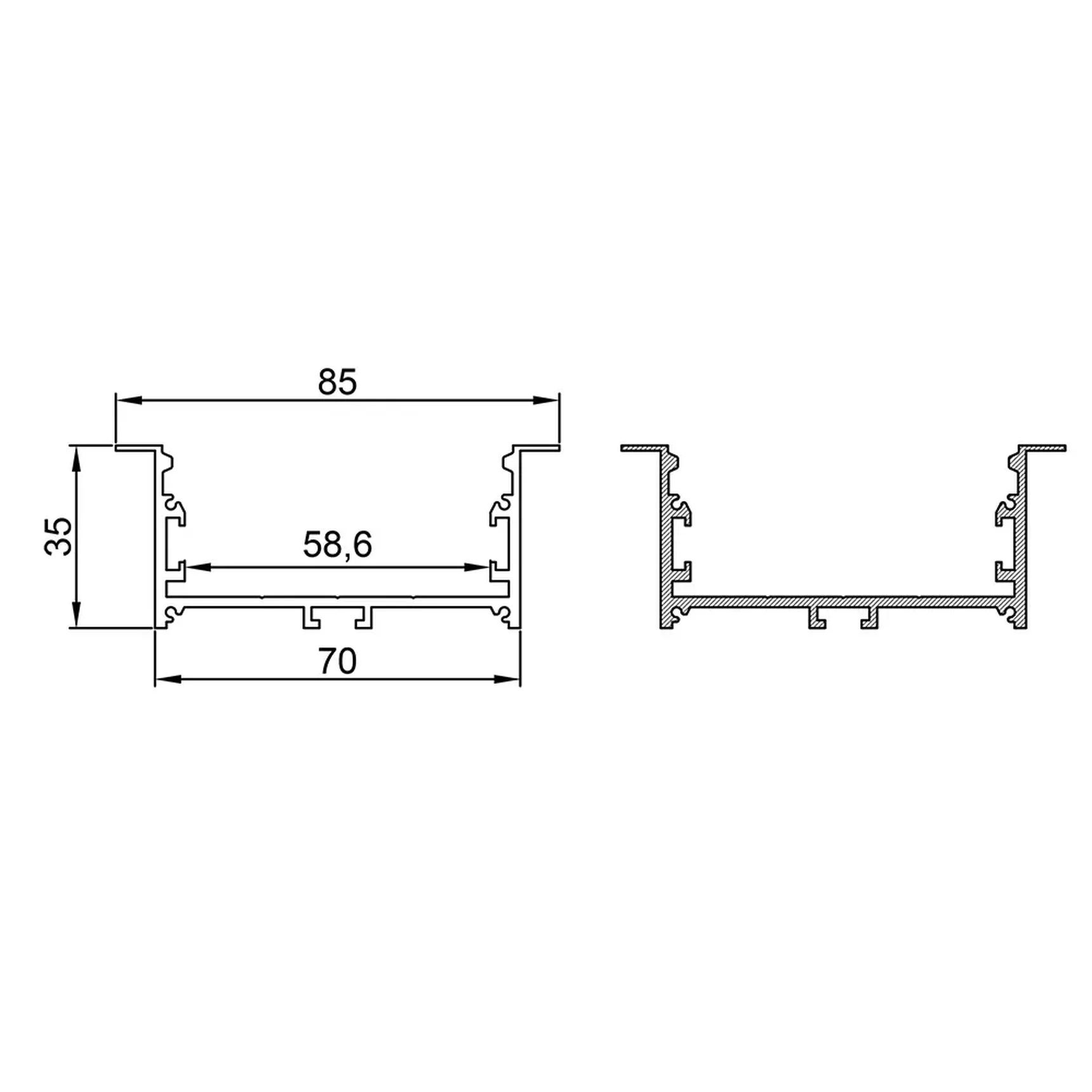 Профиль RVE-PROF-85x35 встраиваемый 1000x85x35мм