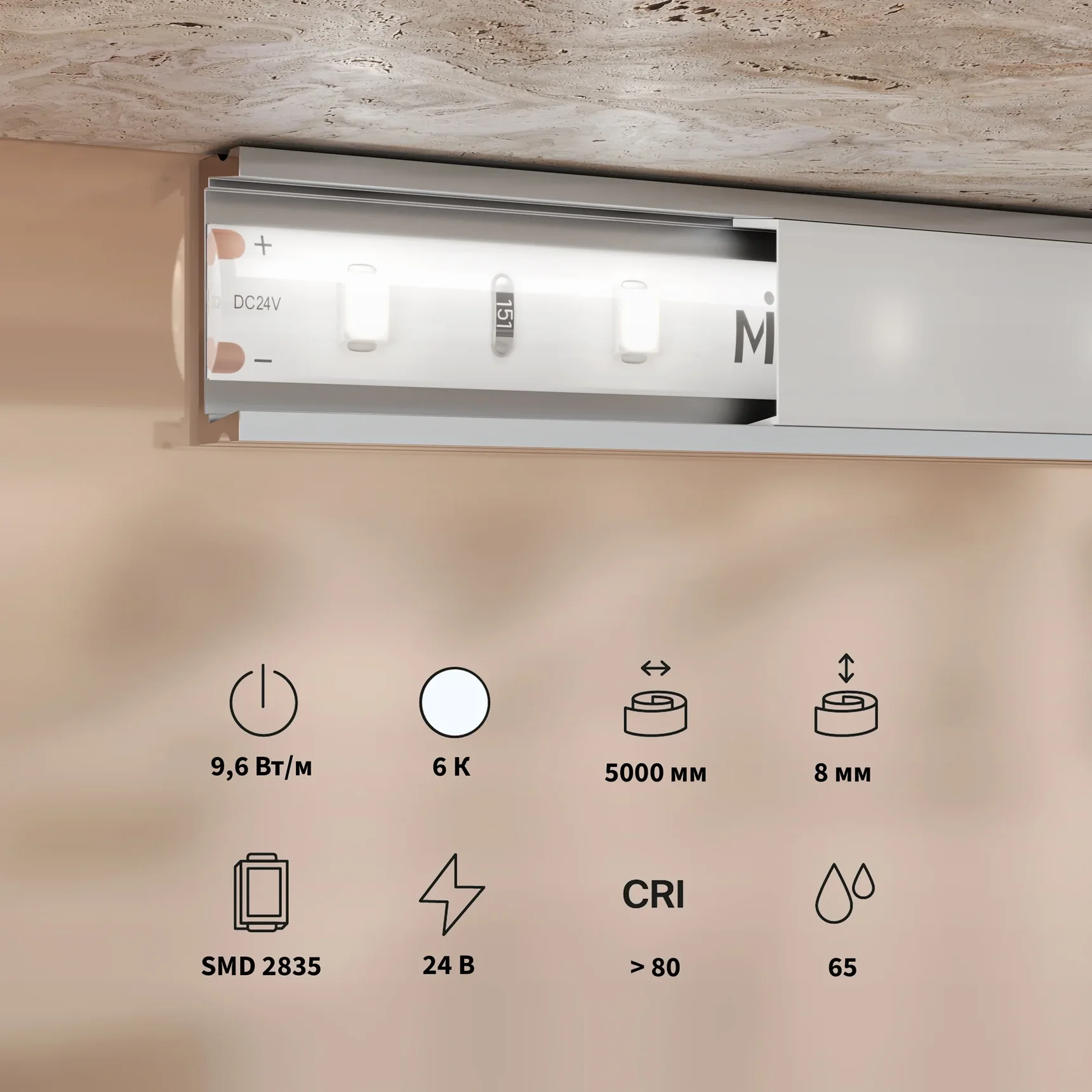 Светодиодная лента Base 24В 2835 9,6Вт/м 6000K 5м IP 65 201182