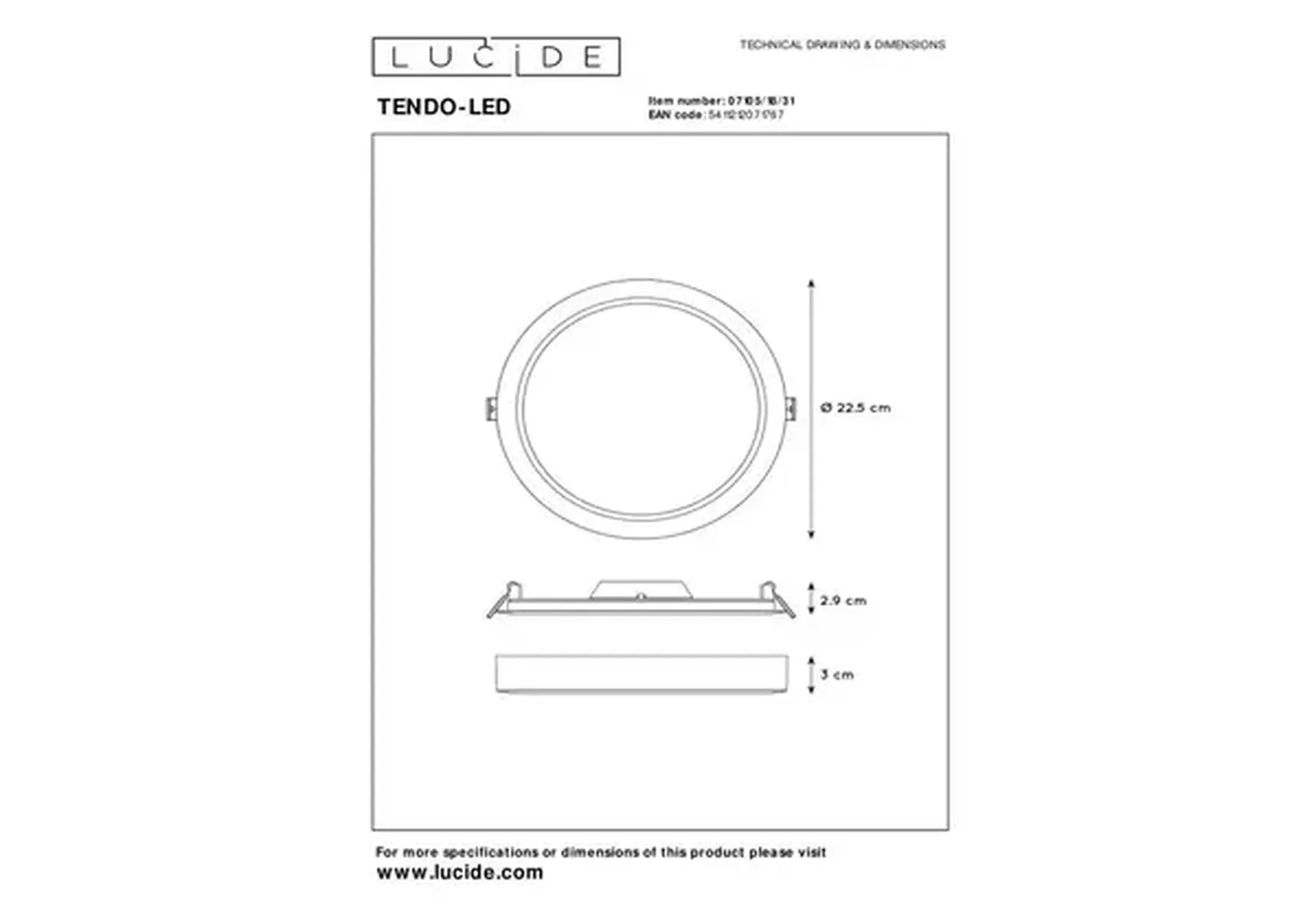 Потолочный светодиодный светильник Lucide Tendo-Led 07105/18/31