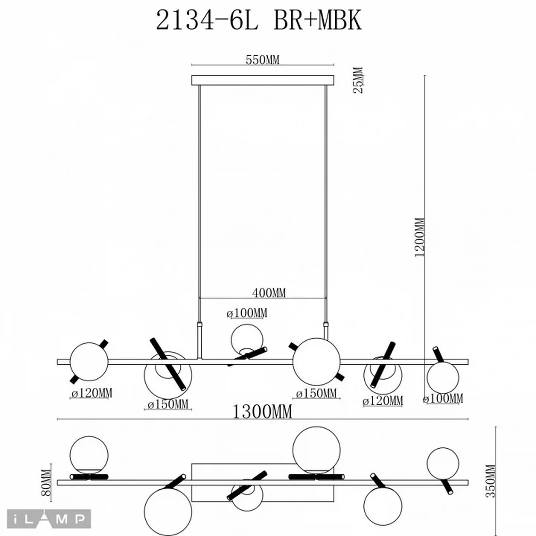 Светильник подвесной iLamp Golden 2134-6L BR+MBK