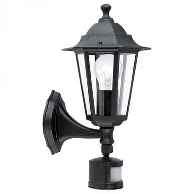 Уличный светильник настенный LATERNA 4 с датч. движения, 1х60W (E27), H425, алюминий, черный/стекло