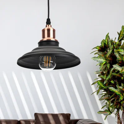 Светильник подвесной (подвес) ЭРА PL4 BK/RC металл, E27, max 60W, высота плафона 130мм, подвеса 800мм, черный/медь
