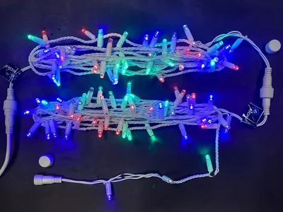 Светодиодная гирлянда Rich LED 10 м, 100 LED, 220 В, соединяемая, влагозащитный колпачок, мульти (крас., зелен., розов.), мерцающая, белый провод, RL-S10CF-220V-CW/RGP
