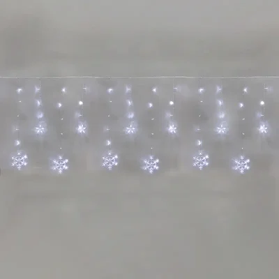 Гирлянда Бахрома со снежинками 2,4х0,9м, 150LED БЕЛЫЙ, прозрачный ПВХ, IP20, свечение с динамикой, 230В, не соединяется, с контроллером 8 режимов