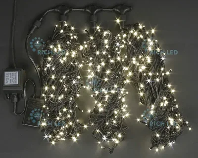 Светодиодный спайдер 600 LED, IP54, для улицы и помещения, провод черный, Свечение: мерцание, RL-S3*20F-B/WW