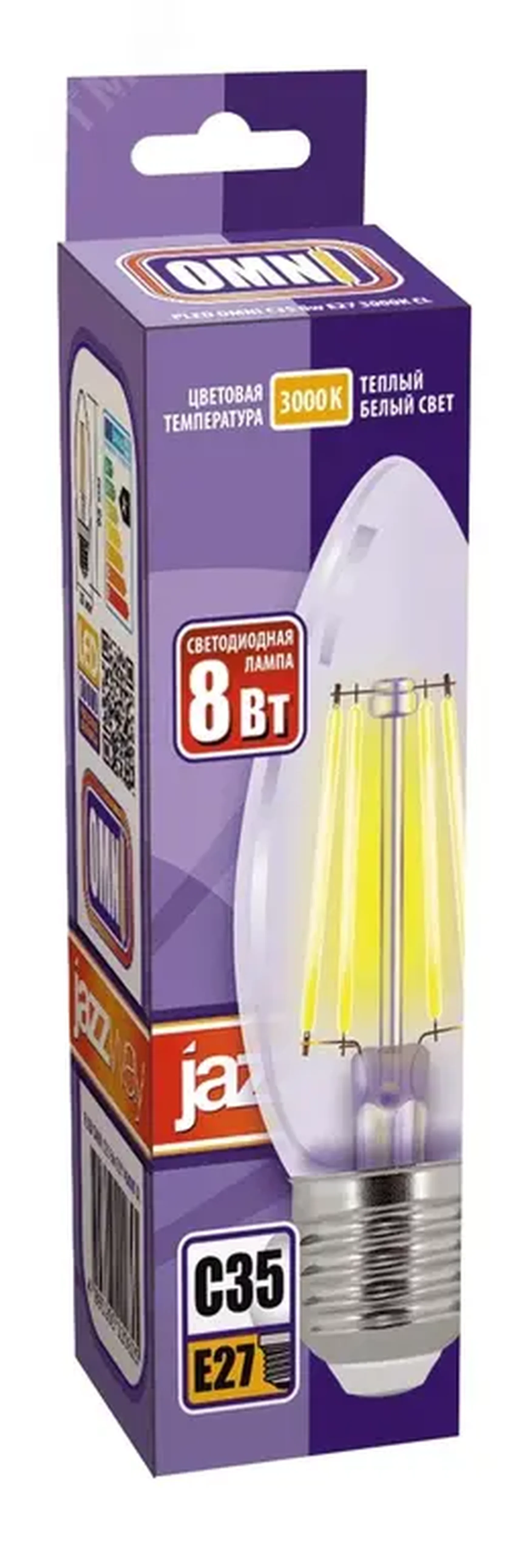 Лампа светодиодная декоративная PLED OMNI C35 8w E27 3000K CL